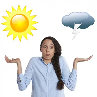 A woman utilizing the goulding method with a sun and lightning symbol.